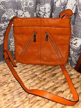 Michael Kors Orange Leather Crossbody with Dual Zip Front